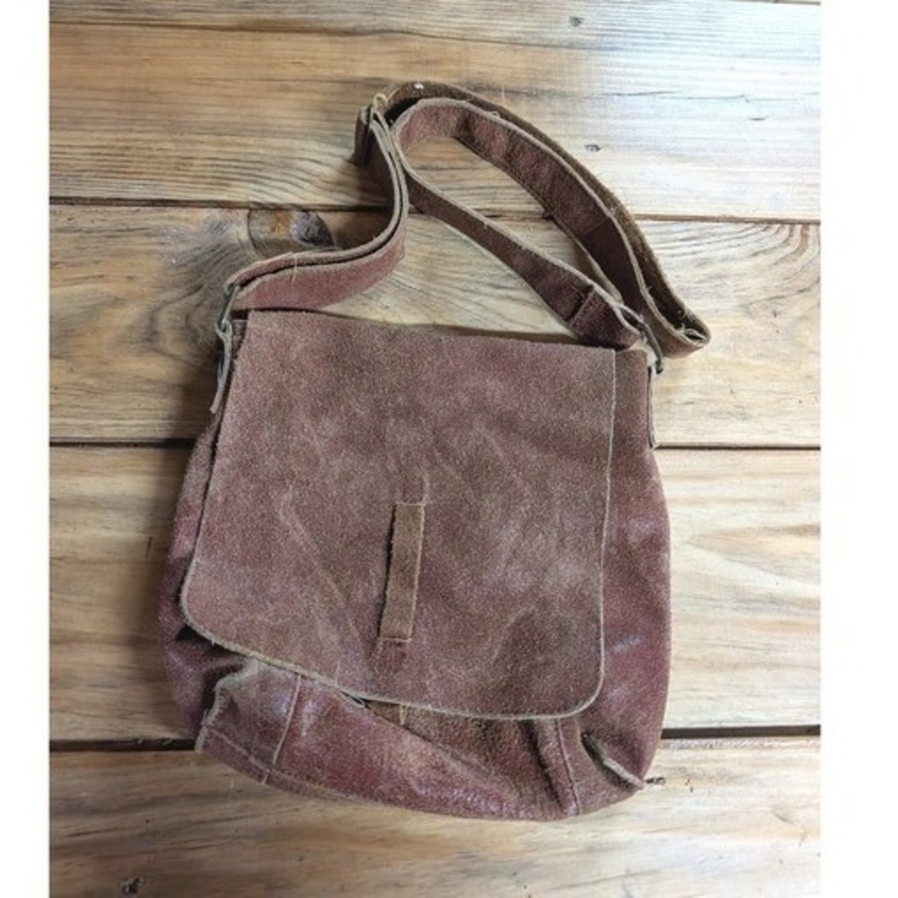 Earth Axxessories Red Suede Leather Messenger Crossbody Bag Boho Distressed